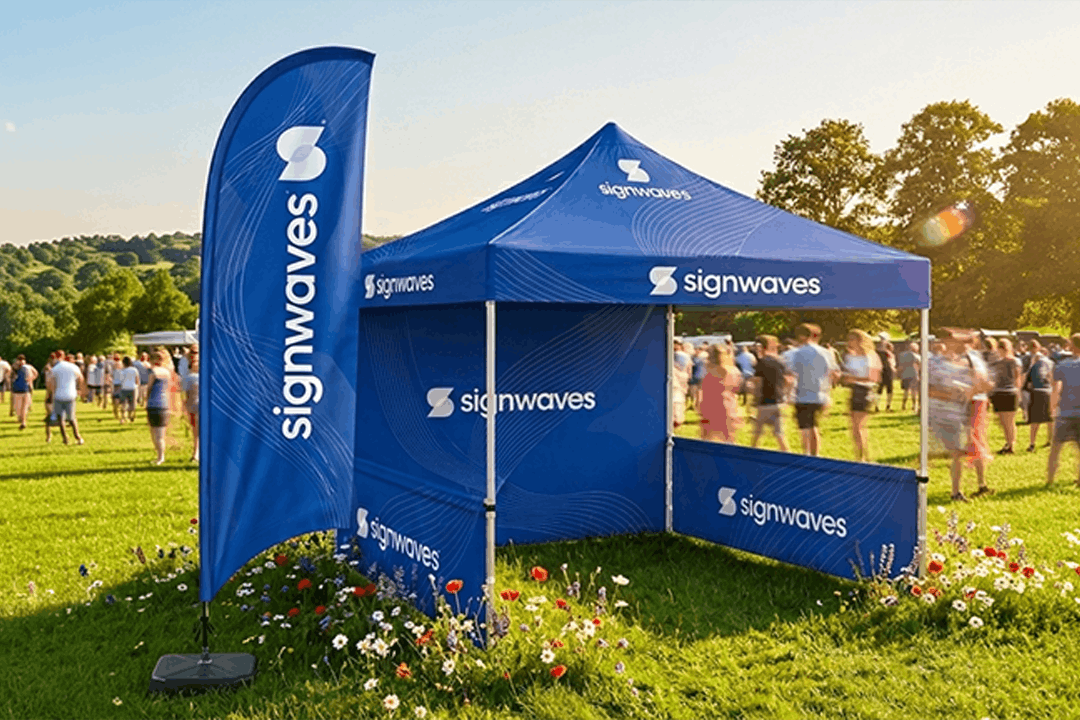 Signwaves branded Gazebo & Feather Flag