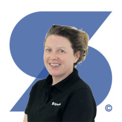 Beth, Customer Service Advisor at Signwaves Ltd on top of the brand logo