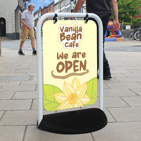 Eco Swinger outside cafe showing Vanilla Bean artwork