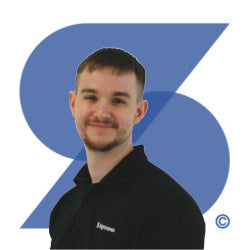 Joe, Production Artworker at Signwaves Ltd on top of the brand logo