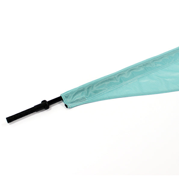 Teardrop flying banner flag featuring printed wrap around hem 