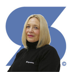 Vanessa, Sales & Marketing Director at Signwaves Ltd on top of the brand logo