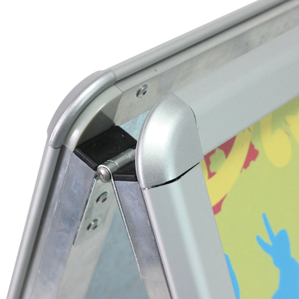 Metallic bracket attached to a colorful Artwork on a white background