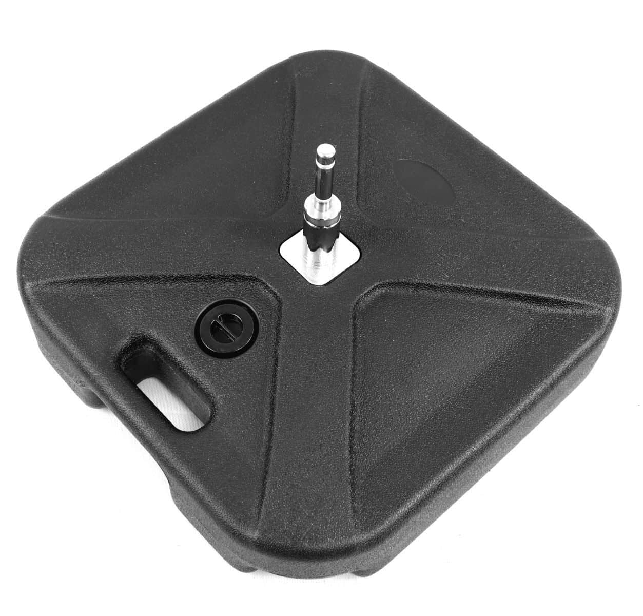 Black adjustable tripod head on a white background