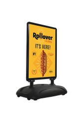 Black frame advertising Rollover hotdogs