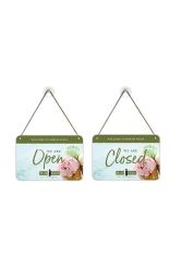 Flipper Open/Closed Sign showing Plas Farm artwork