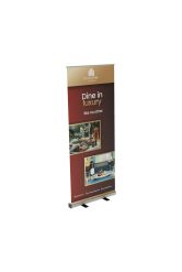 850mm Graphia® Roller Banner on a white background promoting a luxury hotel brand