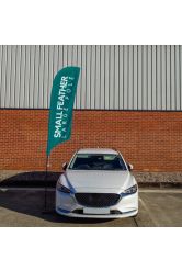 High Rise Flying Banner Kit 1 showing a Small Feather Flag with clearance of the car