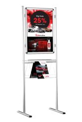 Info Board Double-sided with Brochure Shelf showing automotive artwork