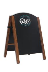 Premier A-Board Wood Effect frame with HPL Chalkboard panels showing pizza artwork