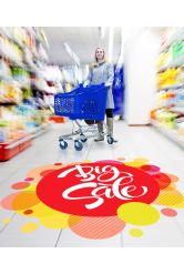 Signtac Self-Adhesive Floor Graphic in a supermarket showing sale artwork