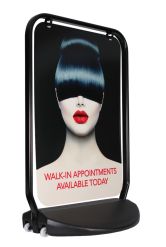 Swinger 4000 Black Frame with Aluminium Panel showing hairdresser artwork