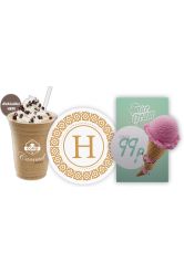 Window Stickers showing coffee, hotel and ice cream artwork
